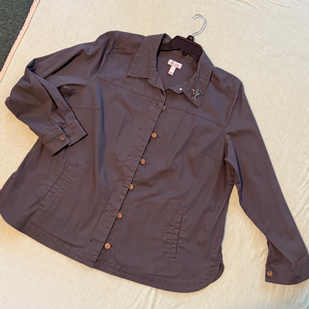Denim & Co.Button Front Long-Sleeve Utility Shirt Jacket XL dark Slate gray EUC